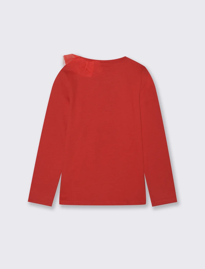 T-shirt natalizia a manica lunga. - Rosso