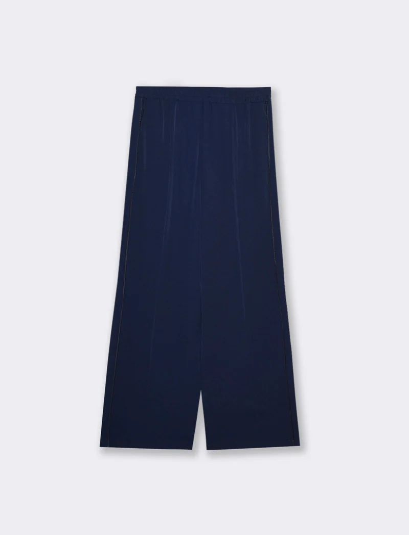 Pantalone palazzo con vita elasticizzata e coulisse regolabile. - Blu