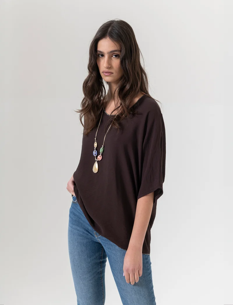 Tshirt over con dettagli in lurex per donna - Moro