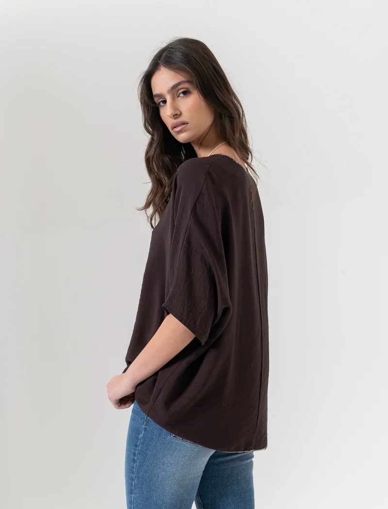 Tshirt over con dettagli in lurex per donna - Moro