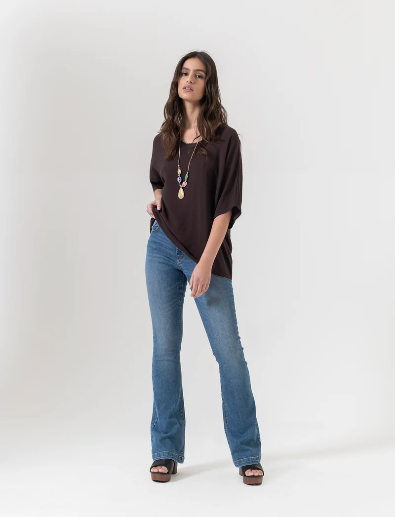 Tshirt over con dettagli in lurex per donna - Moro
