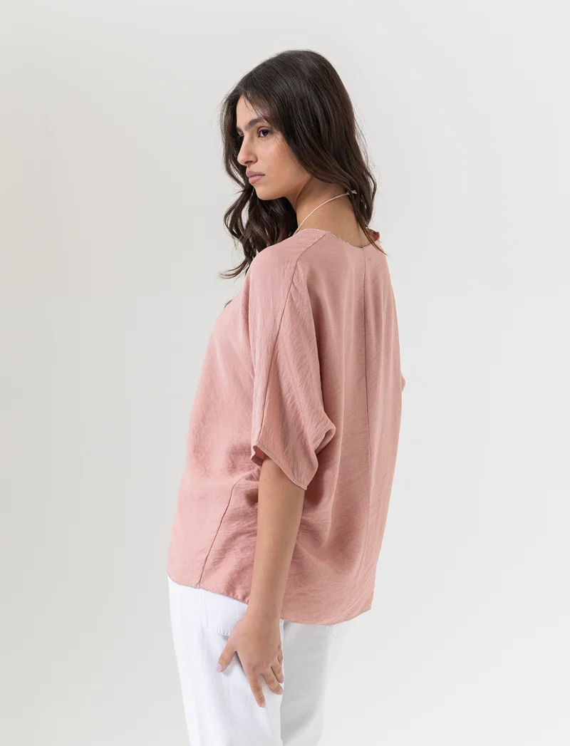 Tshirt over con dettagli in lurex per donna - Rosa