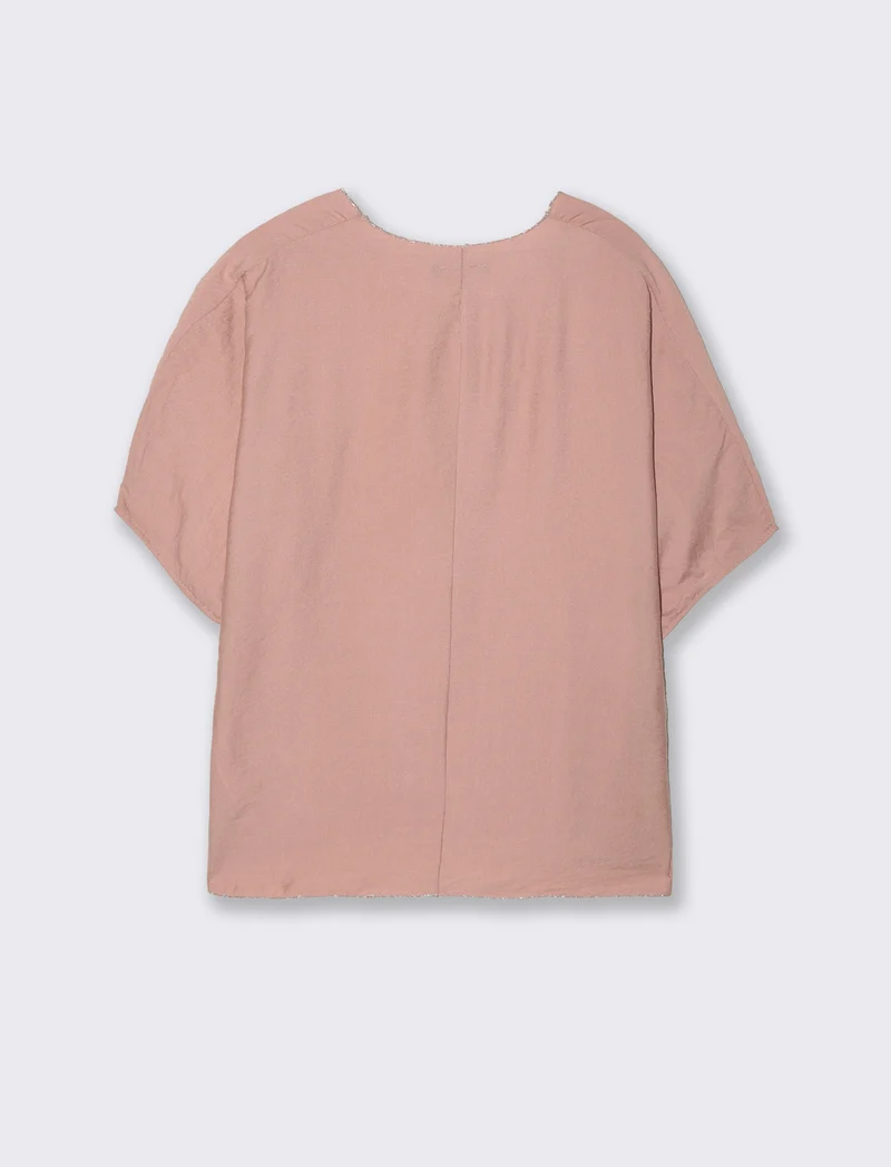 Tshirt over con dettagli in lurex per donna - Rosa