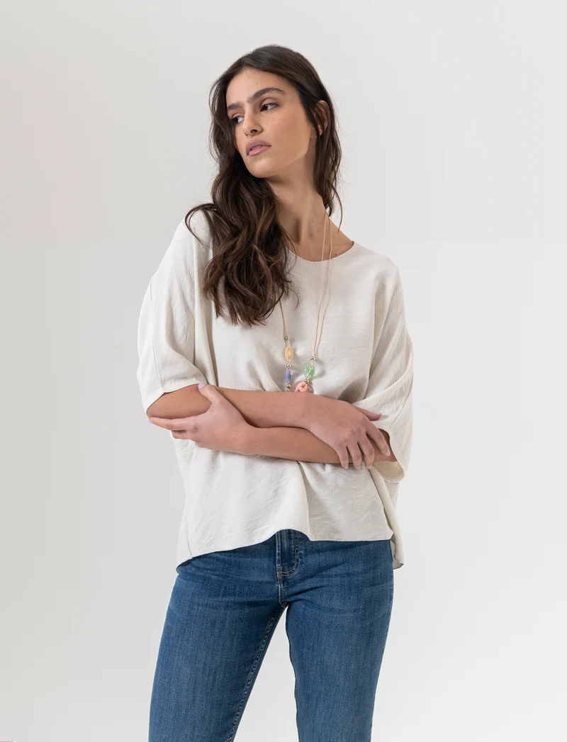 Tshirt over con dettagli in lurex per donna - Bianco gesso