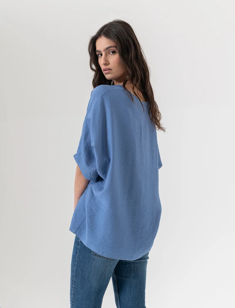 Tshirt over con dettagli in lurex per donna - Denim