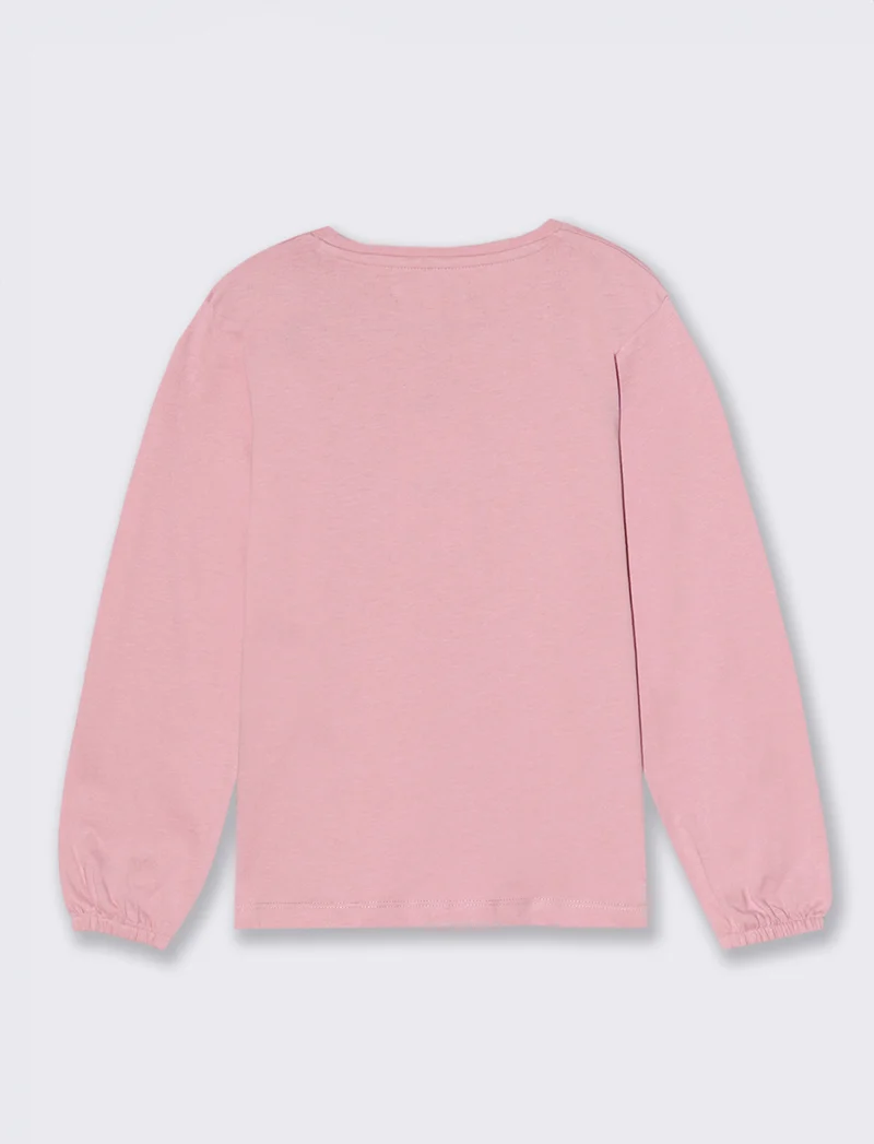 T-shirt manica lunga con stampa e accessori. - Rosa