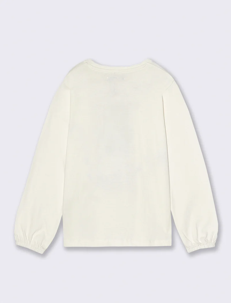 T-shirt manica lunga con stampa e accessori. - Bianco latte