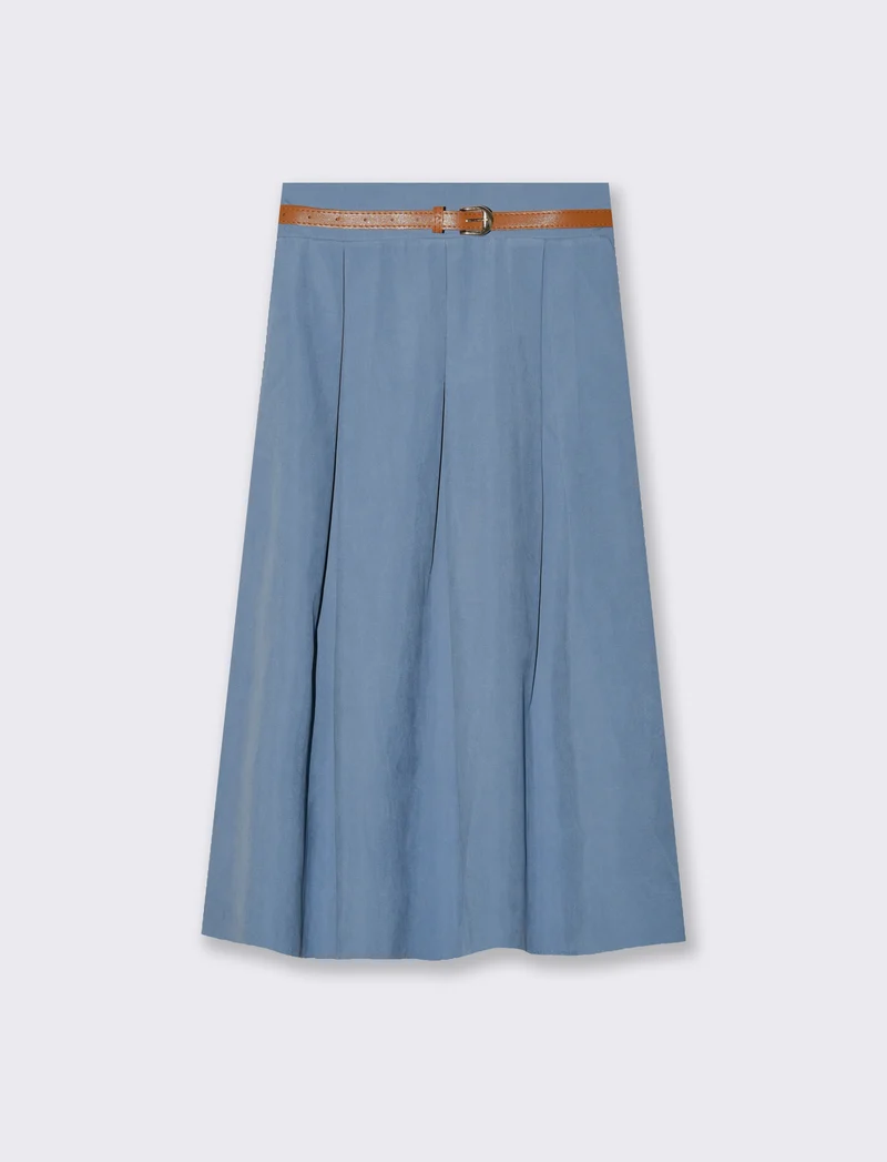 Gonna in tessuto tecnico con cintura - Denim
