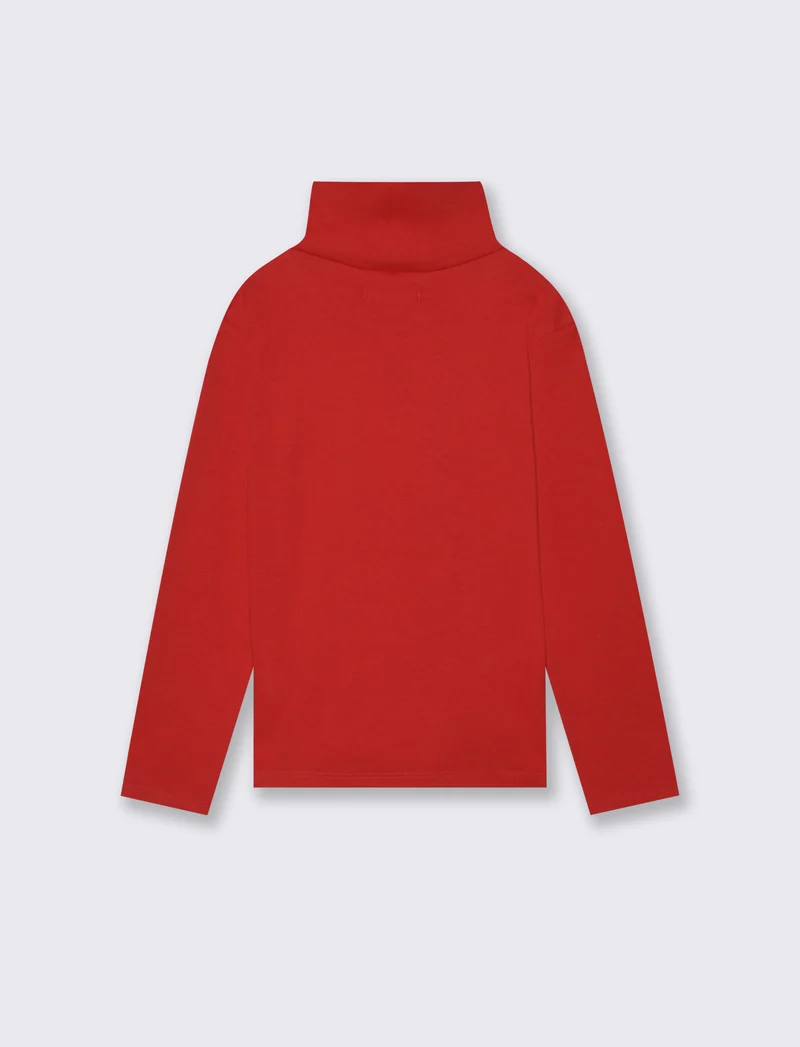 T-shirt collo alto a manica lunga in interlock. - Rosso