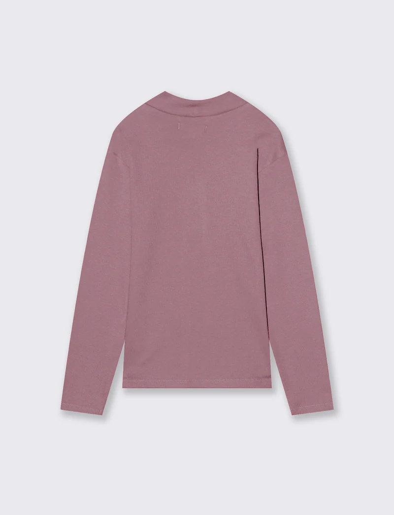 T-shirt mezzo collo a manica lunga in interlock. - Rosa cipolla