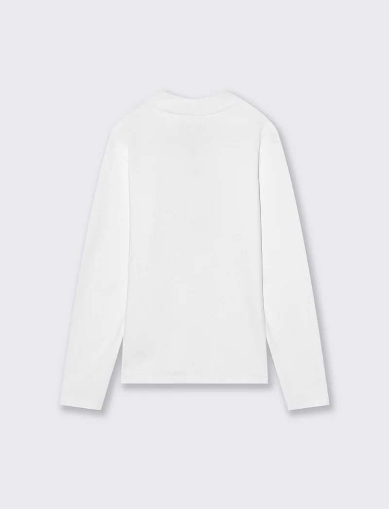 T-shirt mezzo collo a manica lunga in interlock. - Bianco