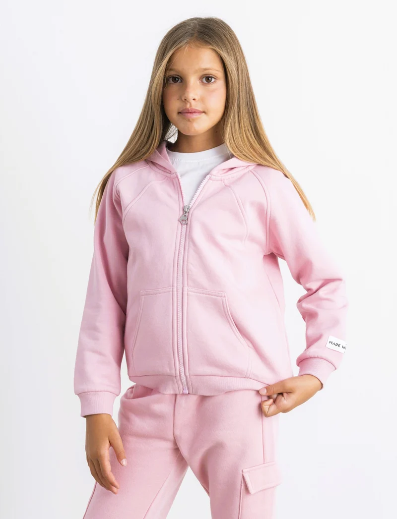 Felpa aperta avanti con zip. - Rosa