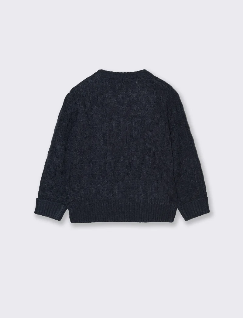 Maglia trecce con ricamo - Blu