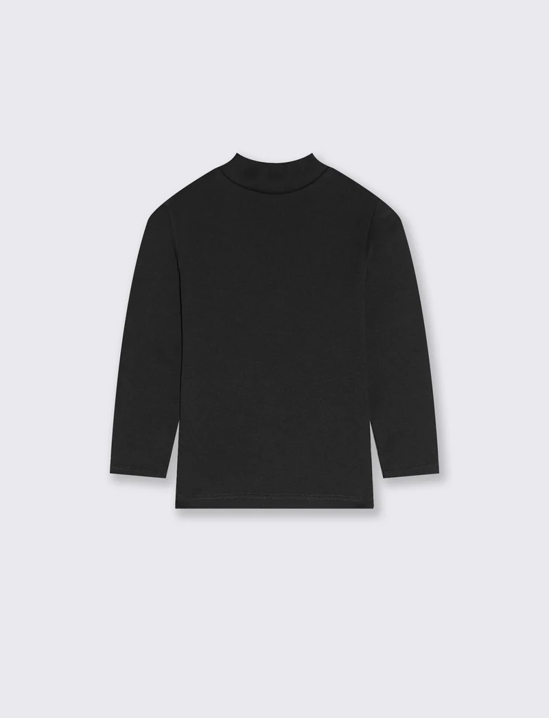 T-shirt mezzo collo caldo cotone. - Nero