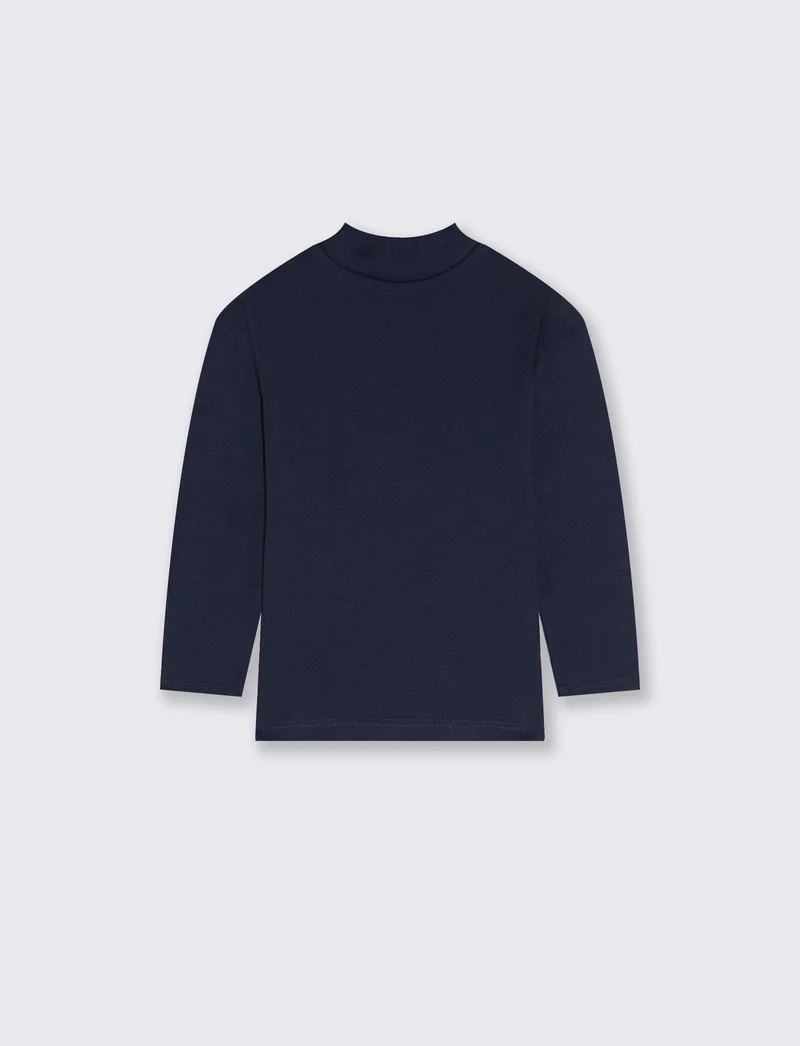 T-shirt mezzo collo caldo cotone. - Blu