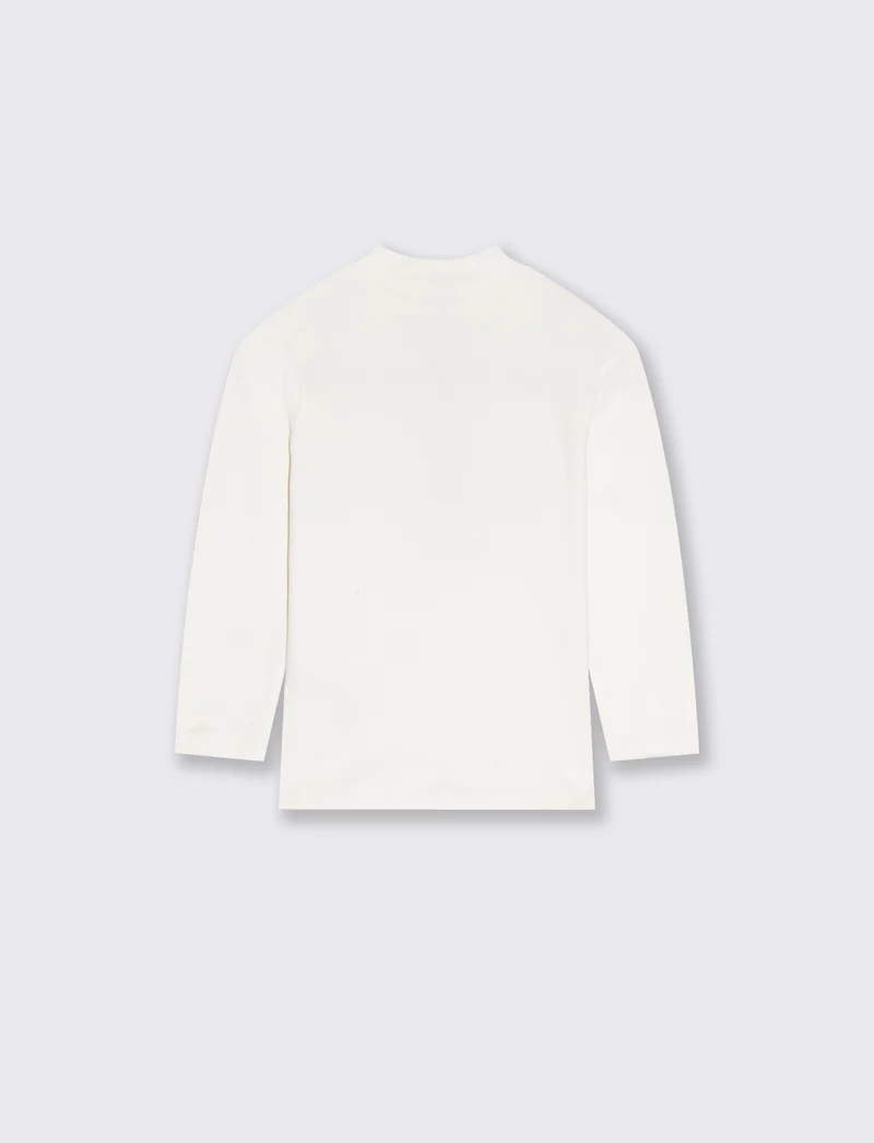 T-shirt mezzo collo caldo cotone. - Bianco latte