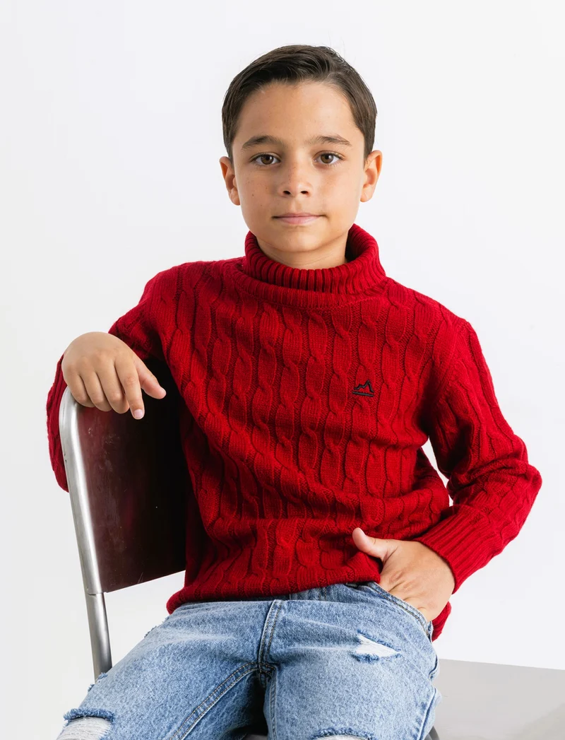 Maglia collo alto a traccia. - Rosso