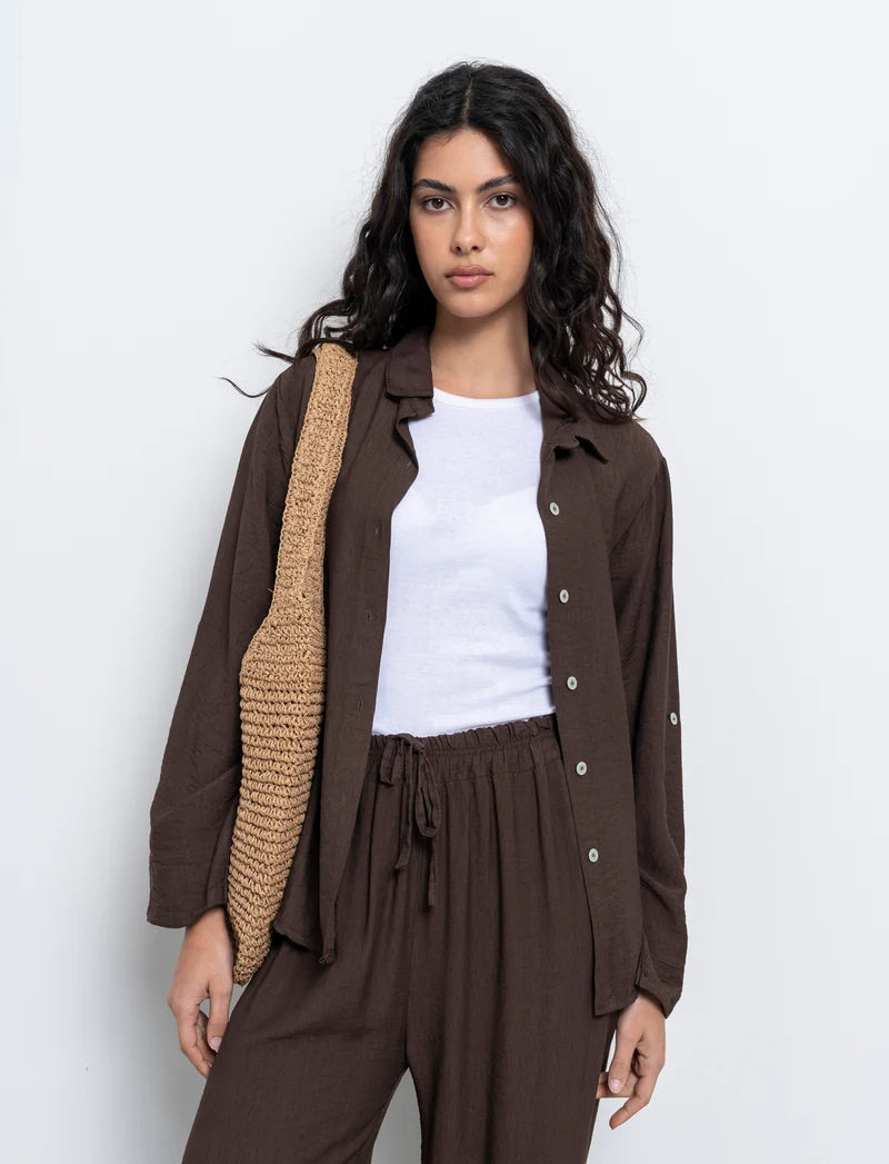 Camicia con nodo al fondo per donna - Moro