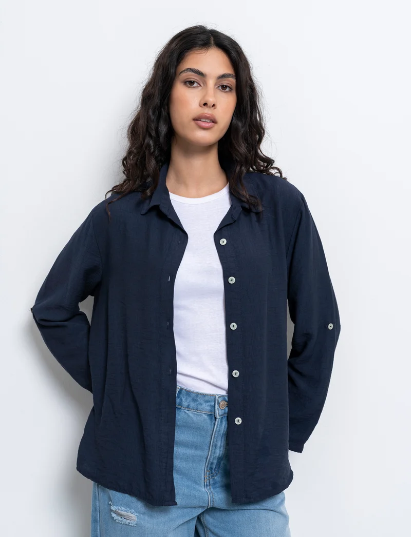 Camicia con nodo al fondo per donna - Blu