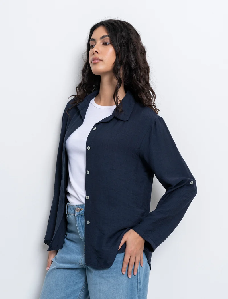 Camicia con nodo al fondo per donna - Blu