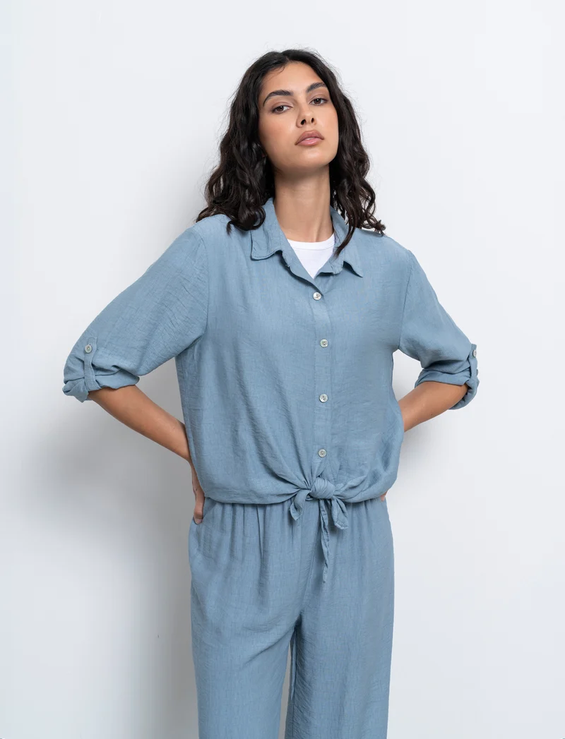 Camicia con nodo al fondo per donna - Denim
