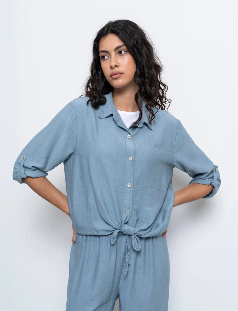 Camicia con nodo al fondo per donna - Denim