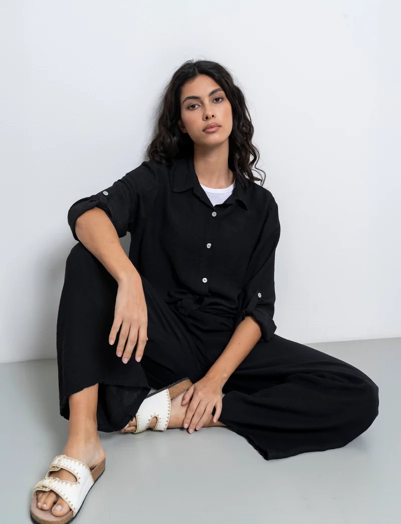 Camicia con nodo al fondo per donna - Nero