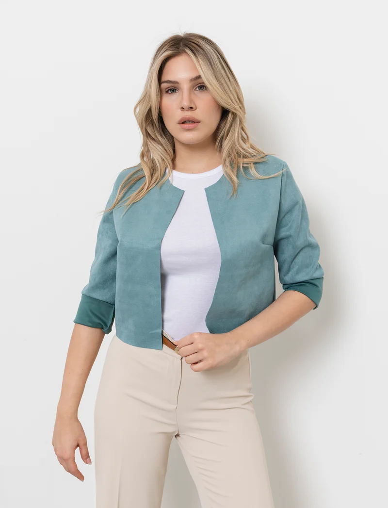 Giacca corta in tessuto scamosciato donna - Verde