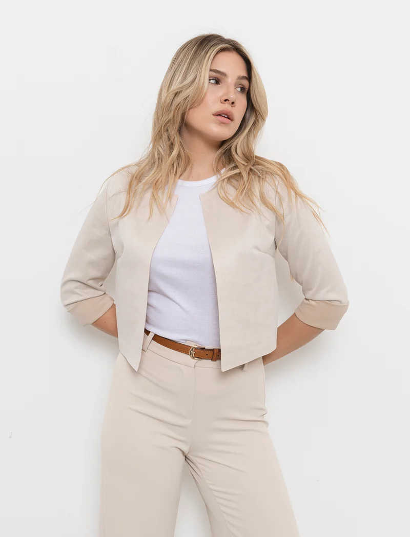 Giacca corta in tessuto scamosciato donna - Vaniglia