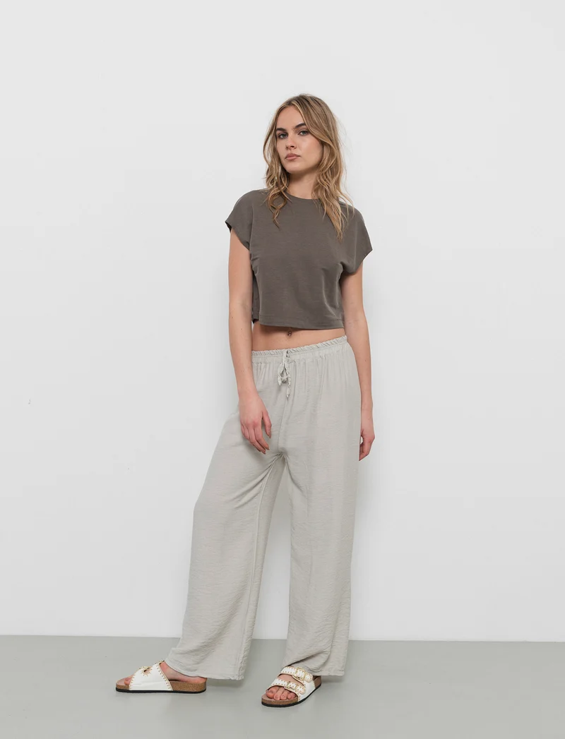 Pantalone con elastico e lacci in vita - Sabbia
