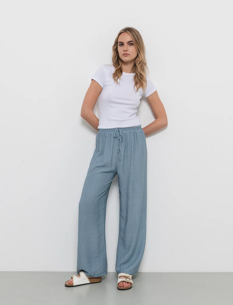 Pantalone con elastico e lacci in vita - Denim