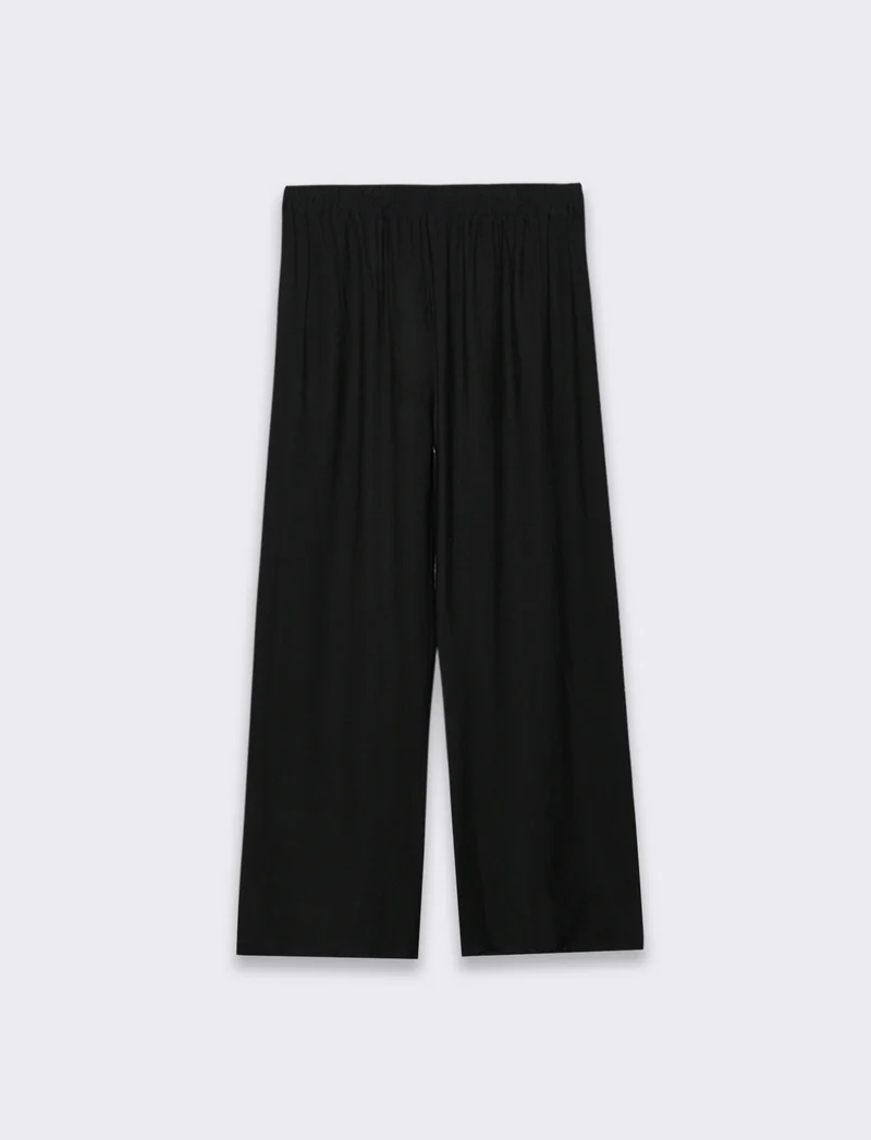 Pantalone con elastico e lacci in vita - Nero