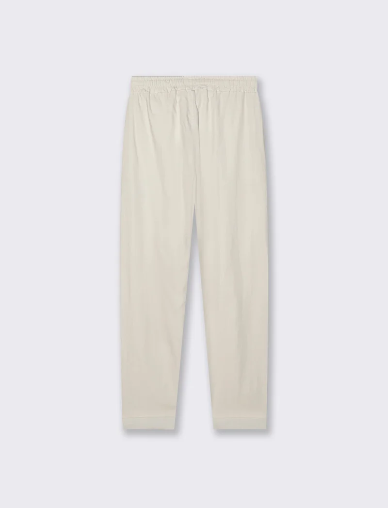 Pantalone in tessuto elasticizzato con coulisse in vita - Beige