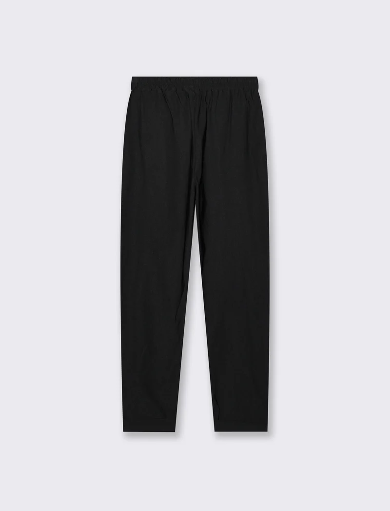 Pantalone in tessuto elasticizzato con coulisse in vita - Nero