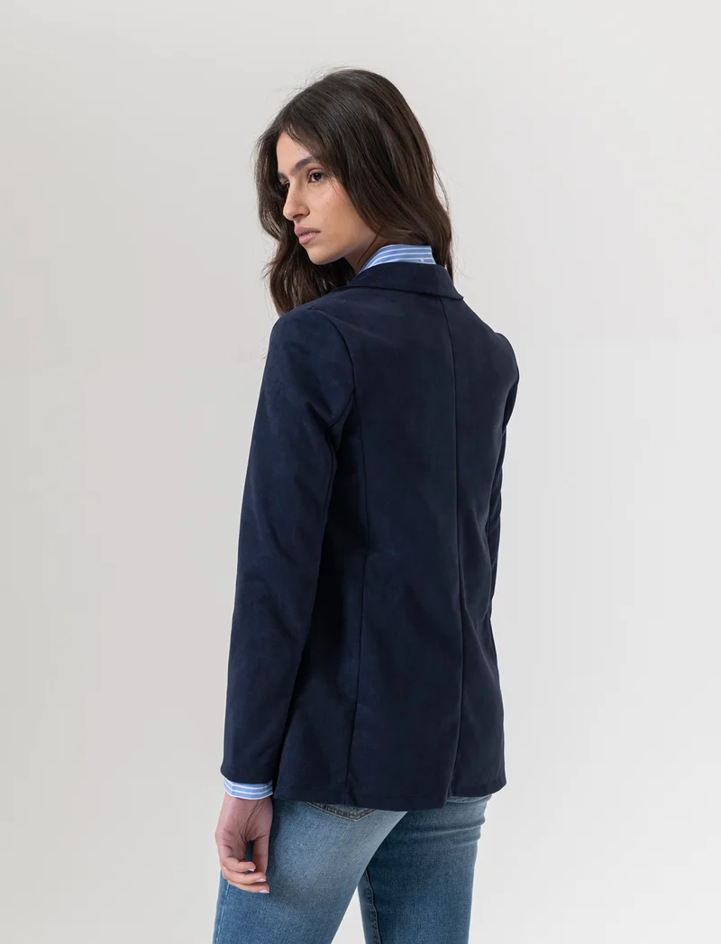 Giacca monopetto in tessuto scamosciato - Blu
