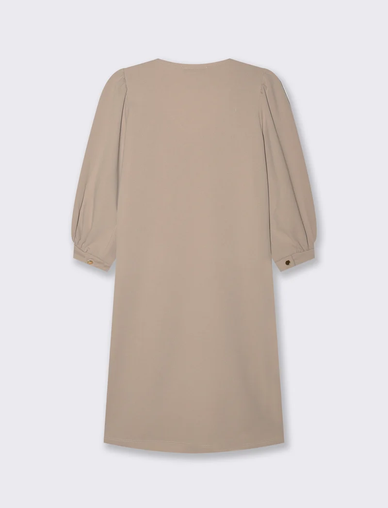 Vestito con maniche a sbuffo 3/4 e scollo a V - Beige