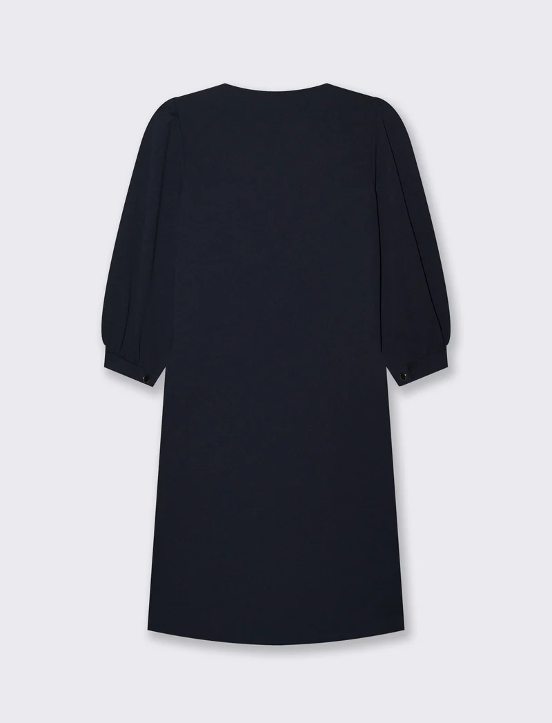 Vestito con maniche a sbuffo 3/4 e scollo a V - Blu