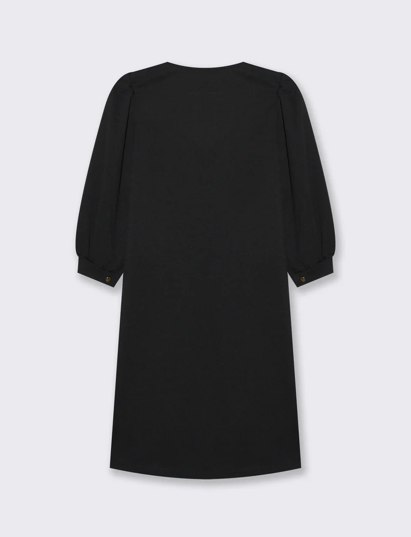 Vestito con maniche a sbuffo 3/4 e scollo a V - Nero