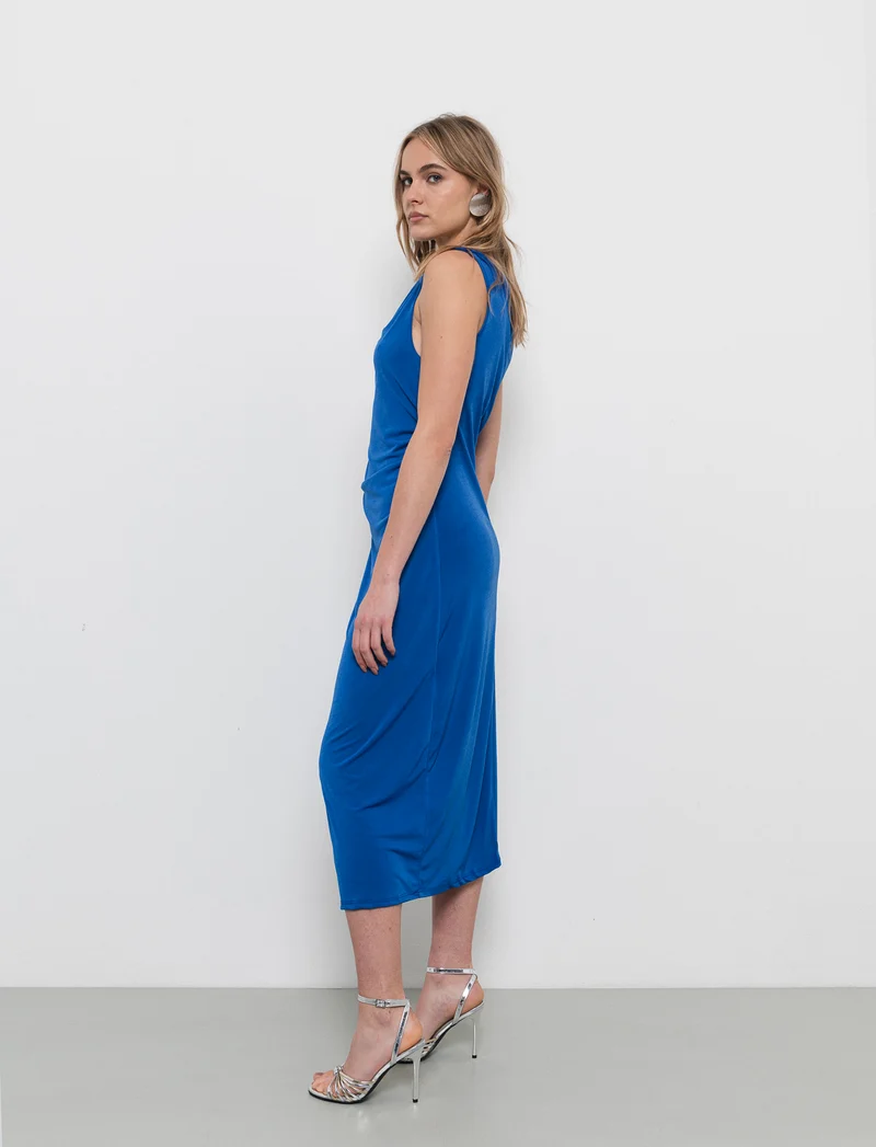 Vestito lungo smanicato elastico donna - Bluette