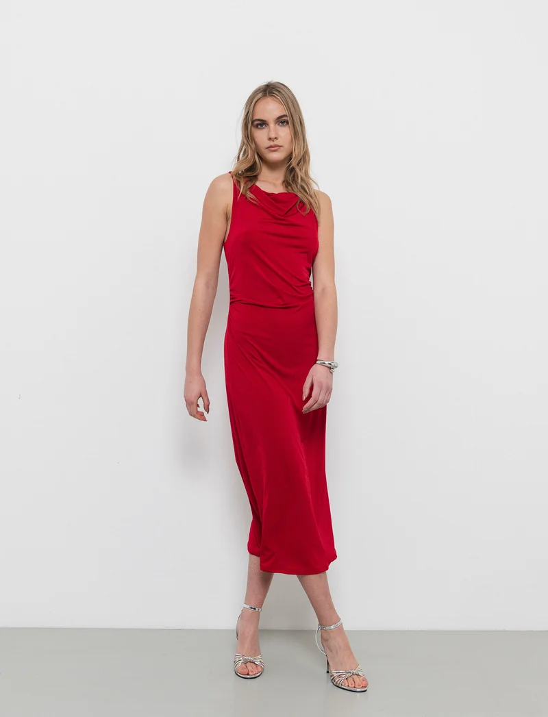 Vestito lungo smanicato elastico donna - Rosso