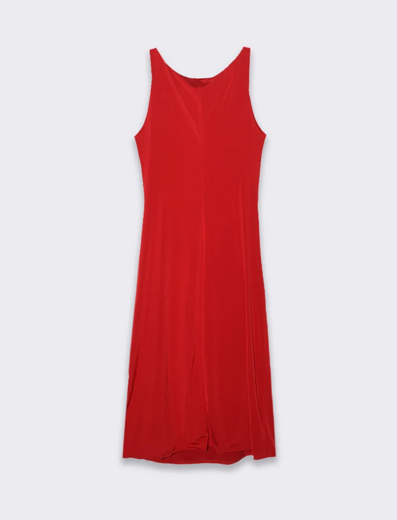 Vestito lungo smanicato elastico donna - Rosso