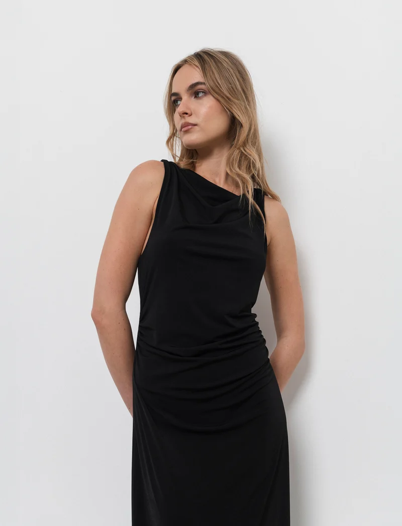 Vestito lungo smanicato elastico donna - Nero