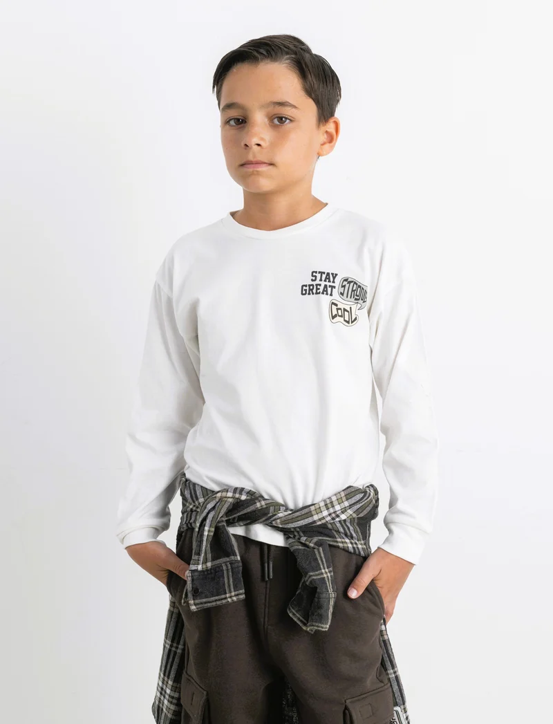 T-SHIRT MANICA LUNGA - Bianco latte