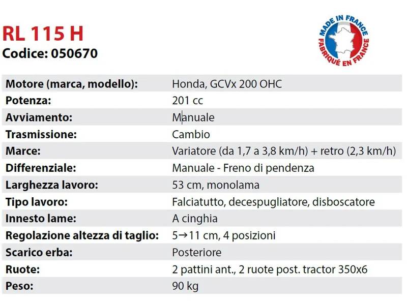 Falciatutto Decespugliatore Disboscatore Motore Honda ROQUES ET LECOEUR 050670 RL 115 H
