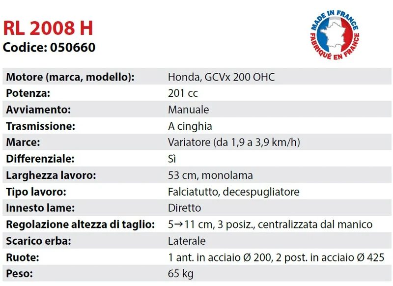 Falciatutto Professionale 050660 Motore Honda ROQUES ET LECOEUR RL 2008 H , raggio zero