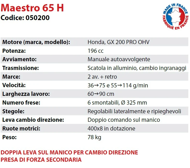 Motozappa a scoppio Professionale Larghezza lavoro 90 cm PUBERT MAESTRO 65 H 050200