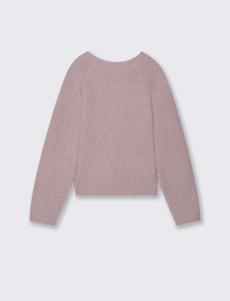 Cardigan manica raglan in morbida maglieria con filato metallizzato. - Rosa