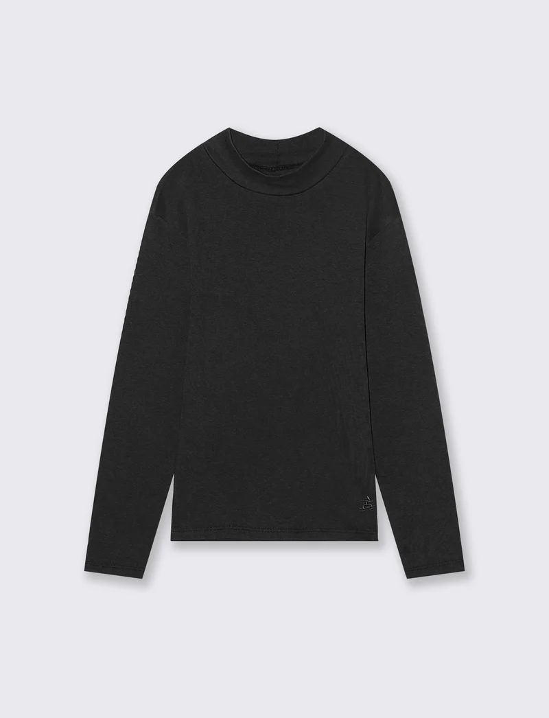 T-shirt mezzo collo caldo cotone. - Nero