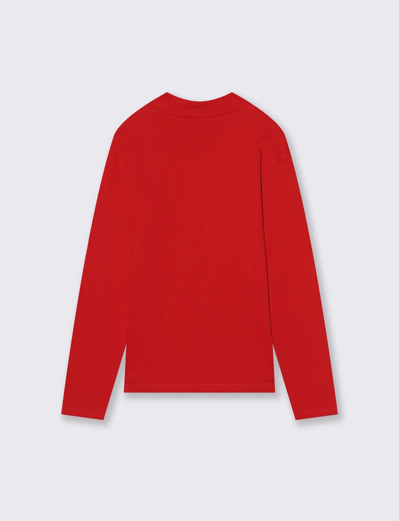 T-shirt mezzo collo caldo cotone. - Rosso