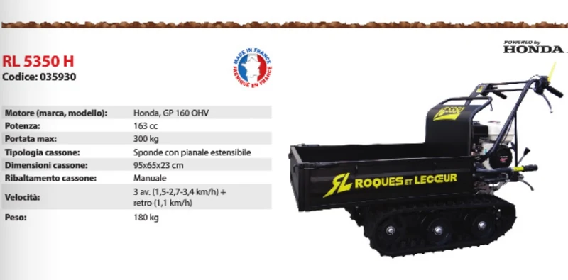 ROQUES ET LECOEUR RL 5350 H Transporter Motocarriola motore Honda a cingoli portata 300 kg